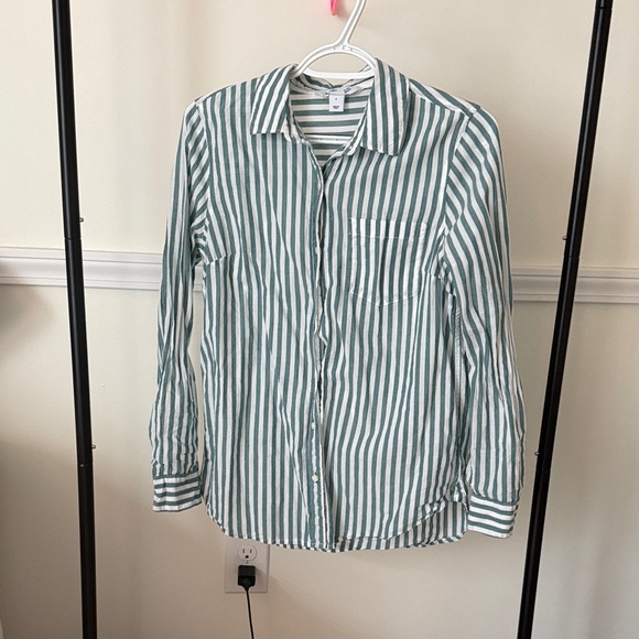 Old Navy Tops - Old Navy Green and White Striped Button-Up Shirt